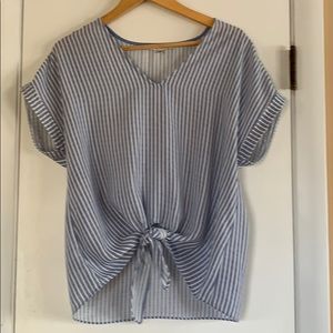 Nautical Front Tie Cap Sleeve Shirt